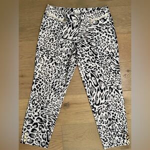 Vintage Cache black and white leopard print pants / slacks with gold embellish